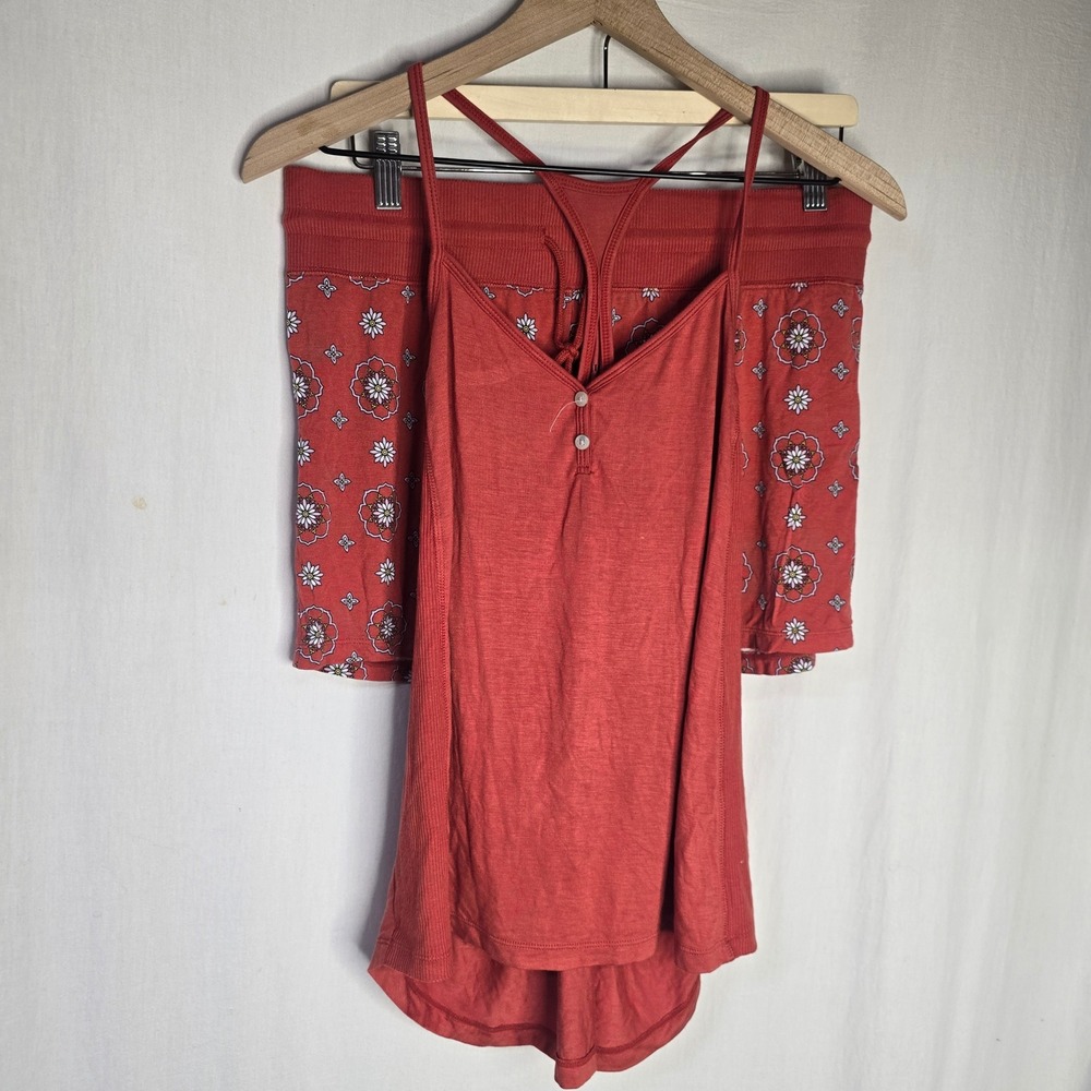 Alfani Intimates Pajama Set Women M Red Floral Knit Cami Shorts Loungewear New